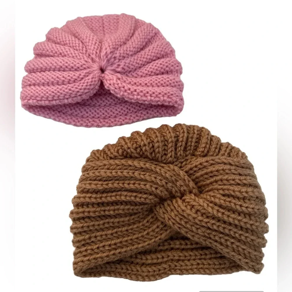2 Beanies Kids Pink & Coffee Brown Brand New